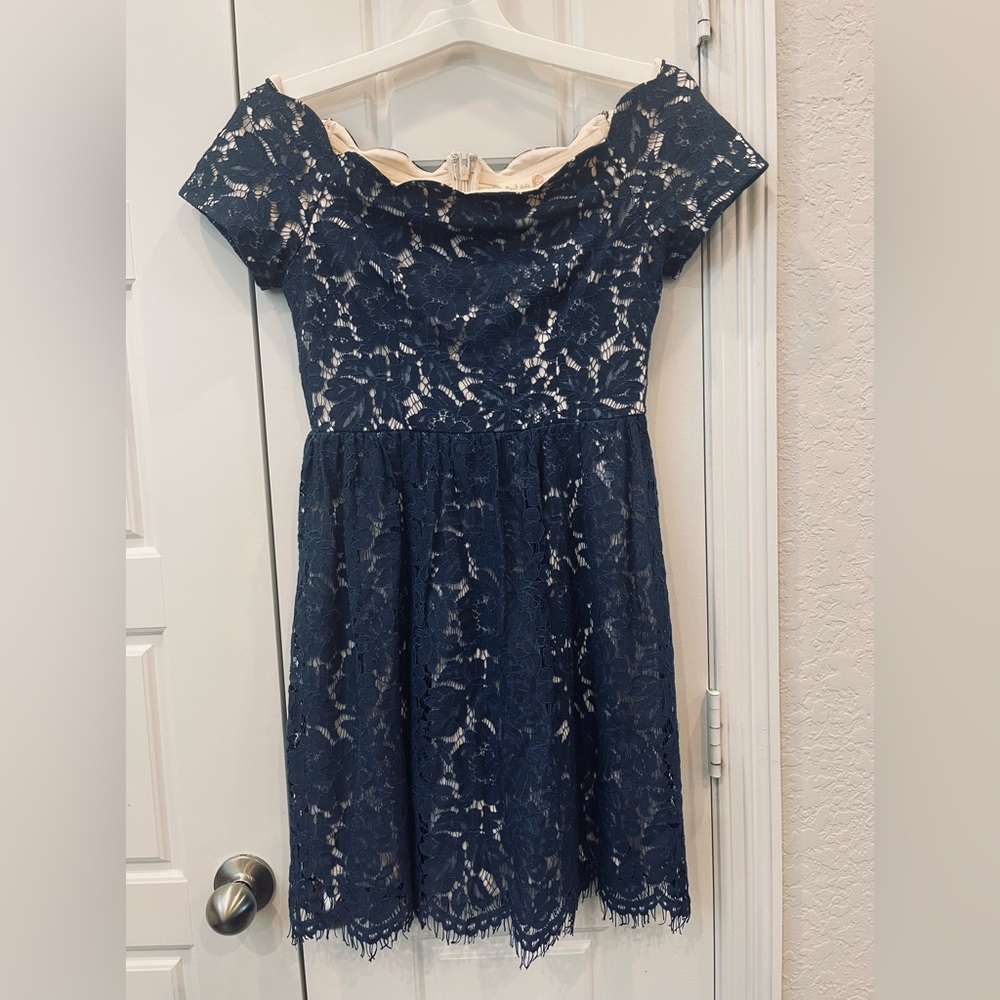 Altar’d State Woman’s Navy Blue Lace / Nude Eyelet Dress Size:medium
